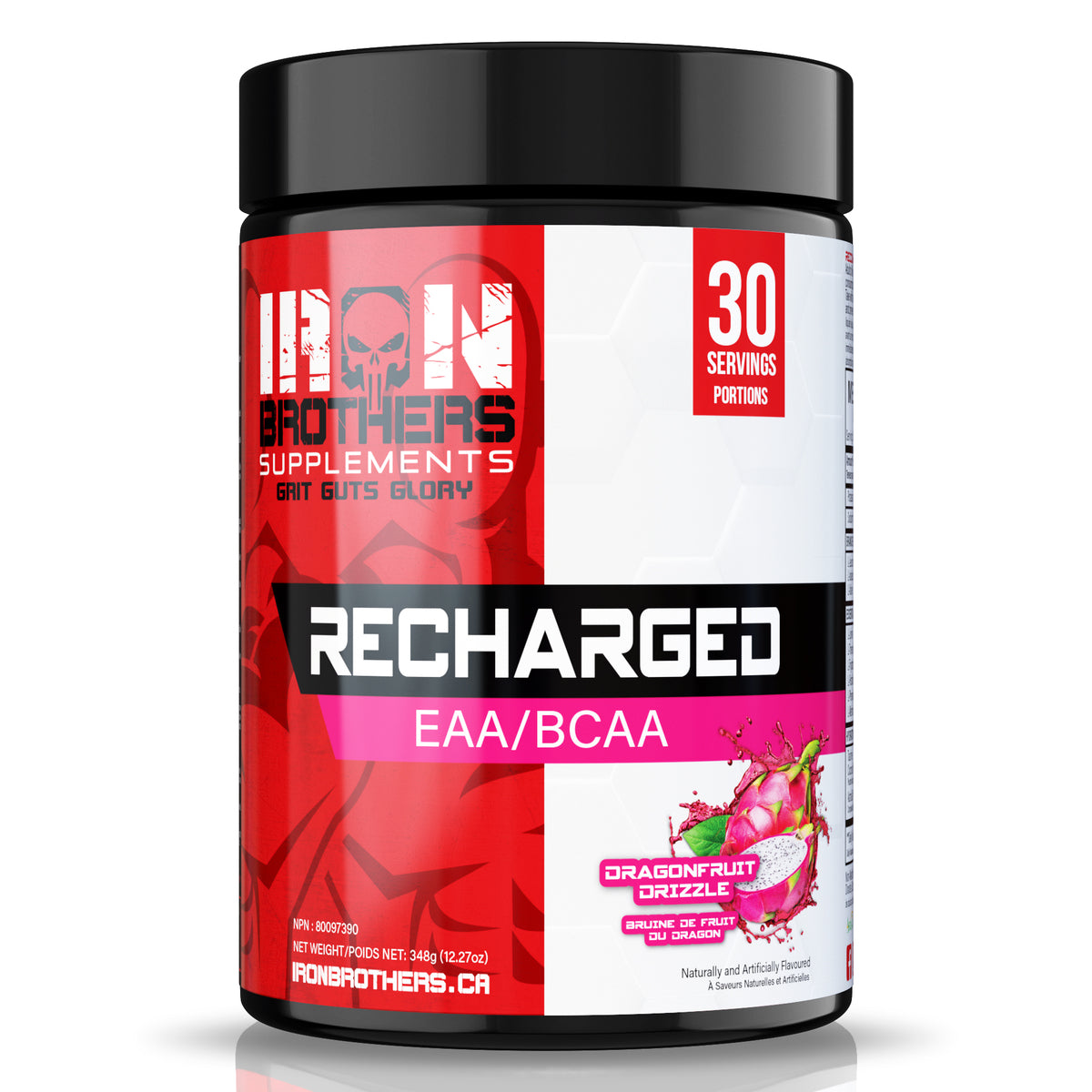 Iron Brothers Supplements Recharged EAA BCAA 1 Tub 30 Servings Powder Drink Dragonfruit Drizzle